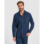 Camisa de ganga de algodão com tecido stretch 210 g/m² Roly Direct Lujan cor azul ganga primeira vista de uso