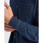 Camisa de ganga de algodão com tecido stretch 210 g/m² Roly Direct Lujan cor azul ganga vista detalhe 2