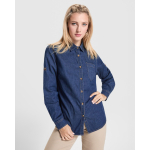 Camisa de ganga de algodão manga comprida 210 g/m² Roly Direct Lujan cor azul ganga primeira vista de uso