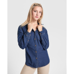 Camisa de ganga de algodão manga comprida 210 g/m² Roly Direct Lujan cor azul ganga vista detalhe 1