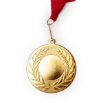 Medalha de metal com fita de poliéster e mosquetão de fixação Ø5 cm cor vermelho vista detalhe 1