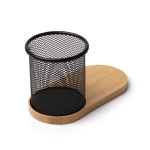 Porta-lápis multifunções com carregamento sem fios 15W e bambu cor natural primeira vista de uso