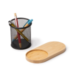 Porta-lápis multifunções com carregamento sem fios 15W e bambu cor natural vista detalhe 2