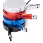 Cabo de carregamento retrátil compacto com dupla saída e 3 ligações cor vermelho vista detalhe 2