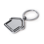 Porta-chaves metálico giratório em forma de casa com ampla área de marcação cor prateado primeira vista de uso