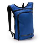 Mochila em RPET com faixa refletora e fechos de correr duplos cor azul-marinho primeira vista de uso