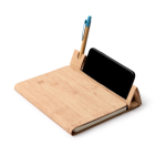 Bloco de notas A5 com suporte para telemóvel e tapete de rato, folhas lisas cor natural vista detalhe 1