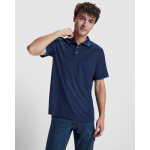 Polo técnico de manga curta com rib em contraste 200 g/m2 Roly Direct Sian cor azul real vista detalhe 1