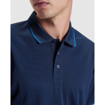 Polo técnico de manga curta com rib em contraste 200 g/m2 Roly Direct Sian cor azul real vista detalhe 3