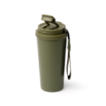 Copo térmico em aço inoxidável com tampa anti-derrames 500ml cor verde-escuro primeira vista de uso