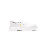 Calçado de trabalho em microfibra têxtil entrançada com fecho Roly Salt cor branco primeira vista de uso