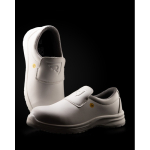 Calçado de trabalho em microfibra têxtil entrançada com fecho Roly Salt cor branco vista detalhe 2