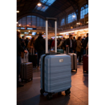 Trolley de cabine 18'' com 4 rodas giratórias e suporte para telemóvel cor azul-escuro oitava vista