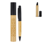 Caneta metálica com corpo de bambu e estojo em tubo