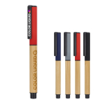 Caneta roller de bambu com tampa e clipe de plástico, tinta preta