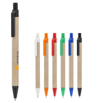 Caneta de papel com detalhes de plástico coloridos, tinta azul