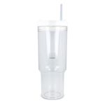 Caneca térmica com asa lateral e palhinha na tampa antigotas 1 L cor branco transparente quarta vista