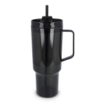 Caneca térmica com asa lateral e palhinha na tampa antigotas 1 L cor preto transparente