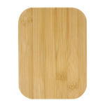 Lancheira de aço inox com tampa de bambu, talheres e fecho elástico cor prateado quarta vista