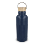 Garrafa térmica antigotas com tampa de bambu e pega metálica 500 ml cor azul-escuro