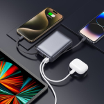 Powerbank personalizável com ecrã LED e carga rápida 20 000 mAh cor cinzento-escuro quinta vista