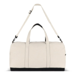 Saco de viagem de algodão e poliéster com bolso frontal e lateral cor bege terceira vista