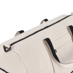 Saco de viagem de algodão e poliéster com bolso frontal e lateral cor bege sétima vista