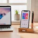 Suporte multifuncional em bambu natural com amplificador de som