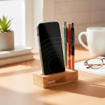 Suporte multifuncional em bambu natural com amplificador de som