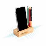 Suporte multifuncional em bambu natural com amplificador de som