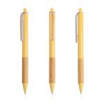 Caneta com clip translúcido e zona de pega em bambu, tinta preta cor amarelo