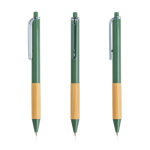 Caneta com clip translúcido e zona de pega em bambu, tinta preta cor verde pistacho