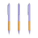 Caneta com clip translúcido e zona de pega em bambu, tinta preta cor violeta