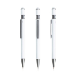 Caneta em alumínio reciclado com spinner e ponteiro tátil, tinta azul cor branco