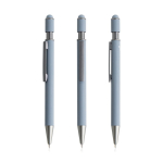 Caneta em alumínio reciclado com spinner e ponteiro tátil, tinta azul cor cinzento-claro