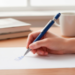 Caneta em alumínio reciclado com spinner e ponteiro tátil, tinta azul