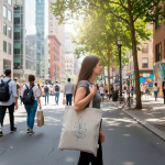 Saco em algodão reciclado melange com asas compridas, resistência 8 kg