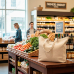 Saco dobrável em algodão reciclado com fole e asas curtas 150 g/m²