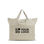 Saco dobrável em algodão reciclado com fole e asas curtas 150 g/m²