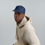 Boné de basebol em denim ecológico de 5 painéis com fecho de fivela