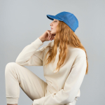 Boné de basebol em denim ecológico de 5 painéis com fecho de fivela