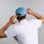 Boné de basebol em denim ecológico de 5 painéis com fecho de fivela