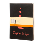 Caderno Moleskine Cahier Journal, cantos arredondados, páginas pautadas cor preto vista impressão serigrafia