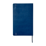 Caderno Moleskine Classic com aviso ''em caso de perda'' e folhas lisas cor azul segunda vista traseira