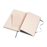 Caderno Moleskine Classic com aviso ''em caso de perda'' e folhas lisas cor azul terceira vista traseira