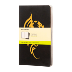 Caderno Moleskine Cahier Journal cartão com costuras na lombada liso cor preto vista impressão serigrafia