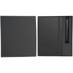 Conjunto de oferta com caderno de capa dura e caneta de tinta preta cor preto terceira vista frontal