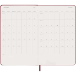 Agenda de papel com aspeto de pele, vista diária e capa dura Moleskine cor vermelho-escuro quarta vista