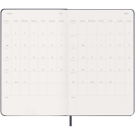 Agenda semanal 12 meses em papel efeito couro com capa dura Moleskine cor azul quarta vista