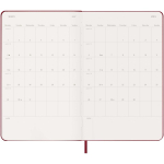 Agenda semanal 12 meses em papel efeito couro com capa dura Moleskine cor vermelho-escuro quarta vista